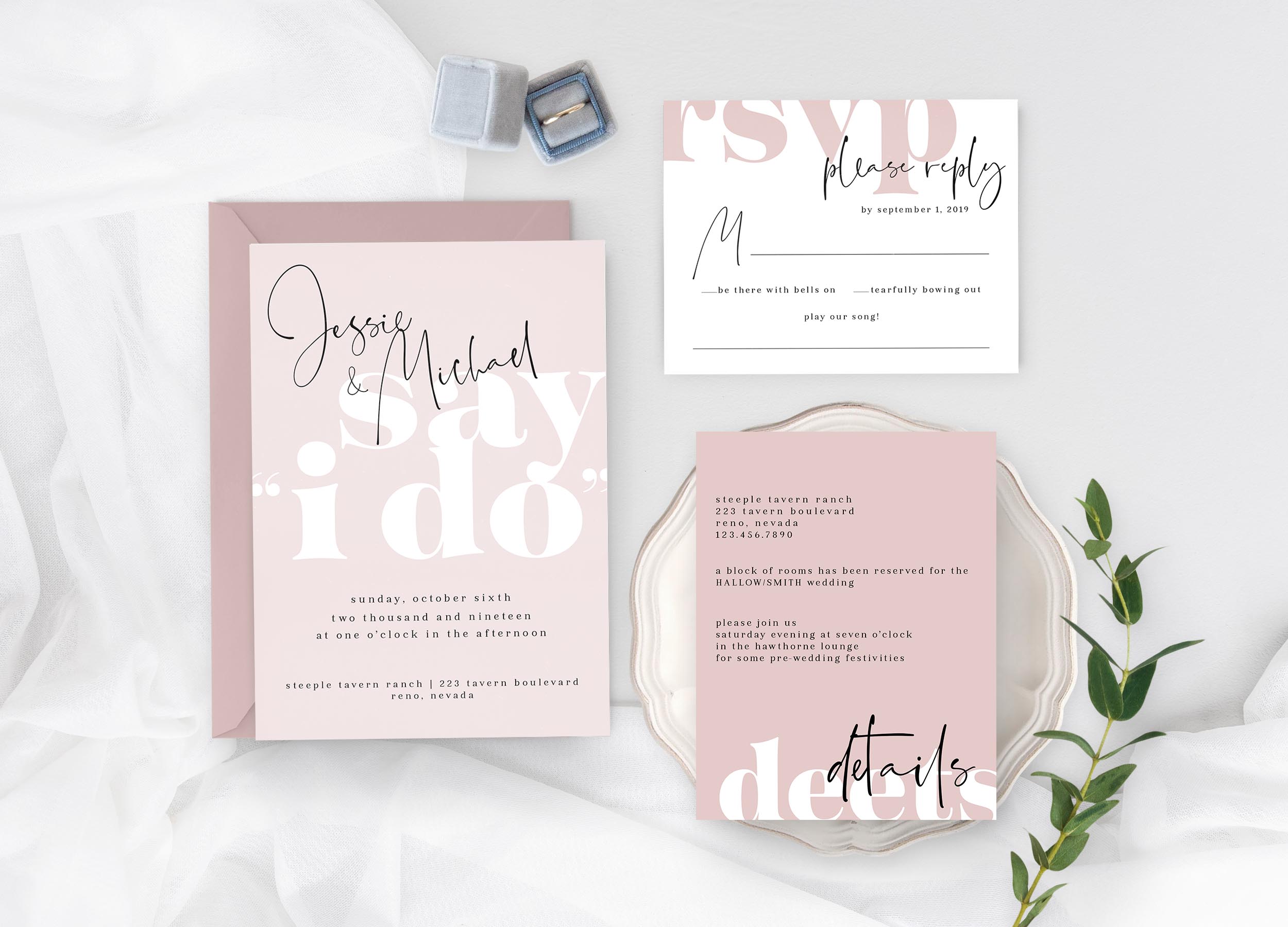 monochrome printable wedding invitation suite