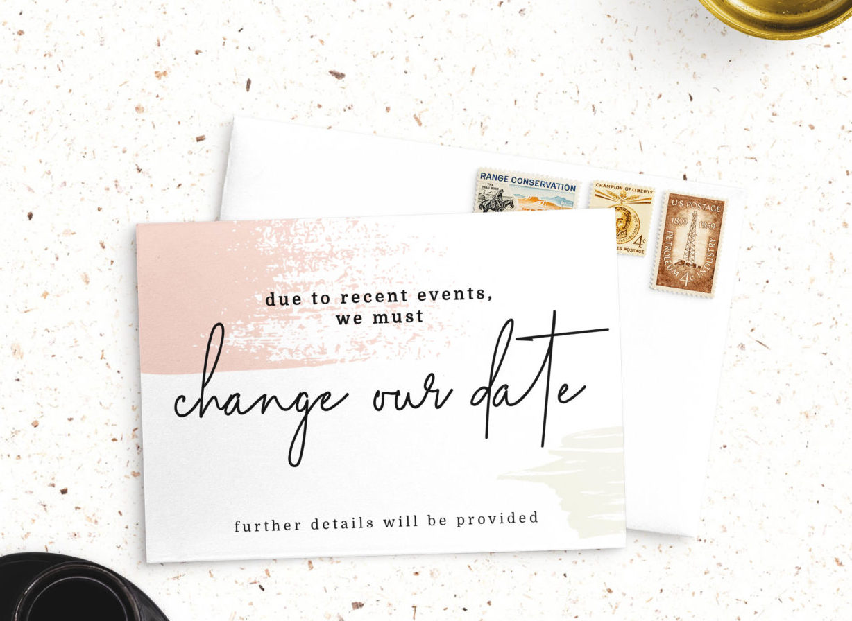 wedding date change announcement abstract design